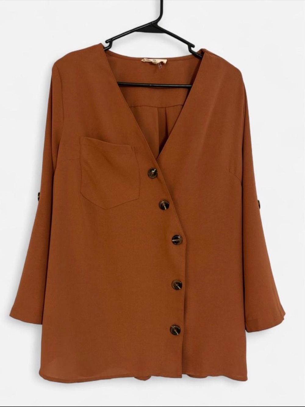 entro Rust-Brown Asymmetrical Button Front Blouse
